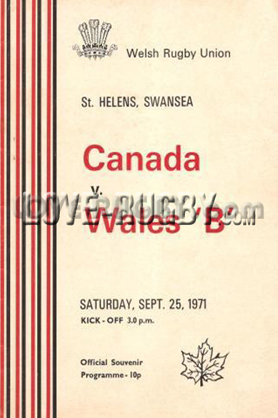 1971 Wales B v Canada  Rugby Programme